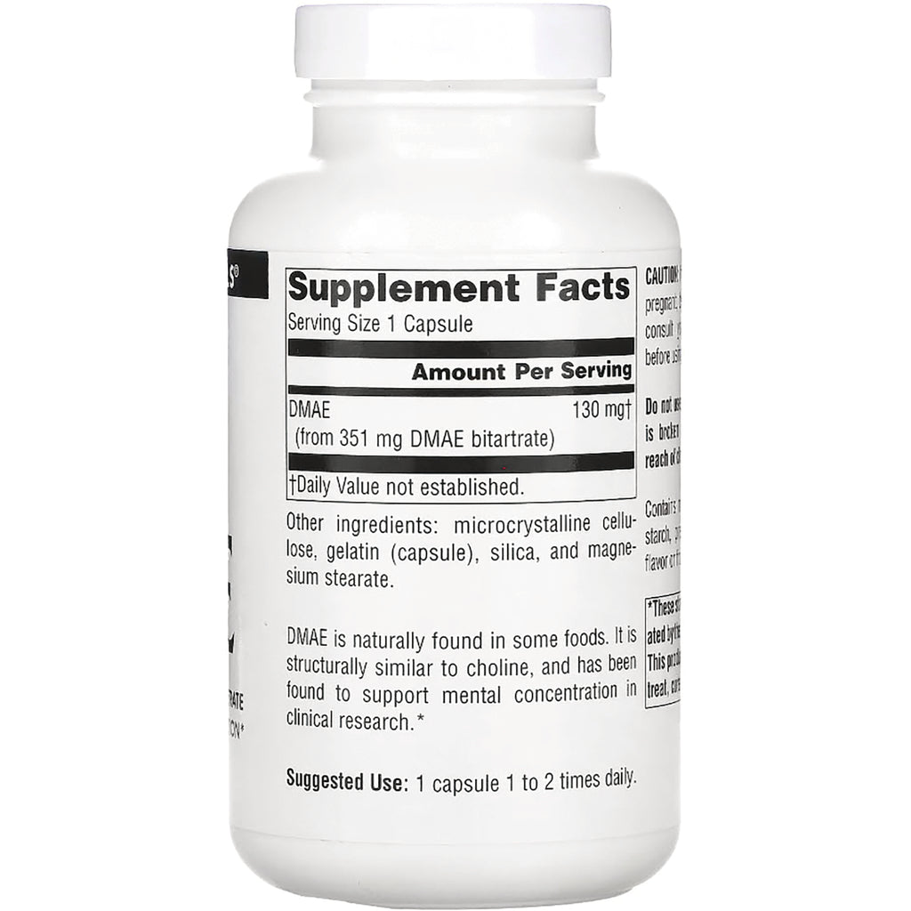 SN195 | Back label showing Supplement Facts for DMAE 130 mg per capsule and other ingredients - Thumbnail