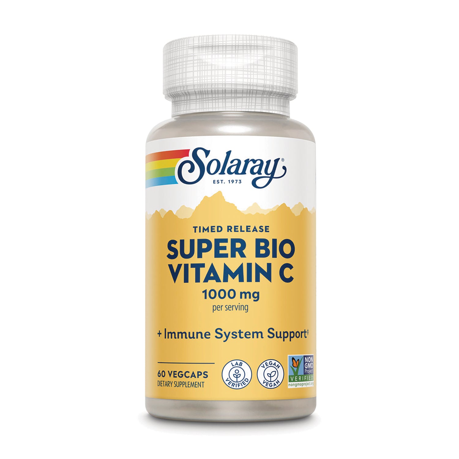 SLR404 | Solaray Timed Release Super Bio Vitamin C 1000 mg, 60 VegCaps dietary supplement bottle