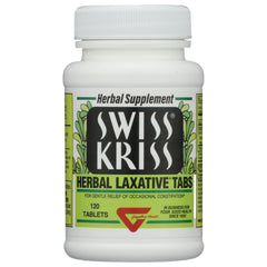 SKR001 | Swiss Kriss herbal laxative tabs bottle with green label, 120 tablets