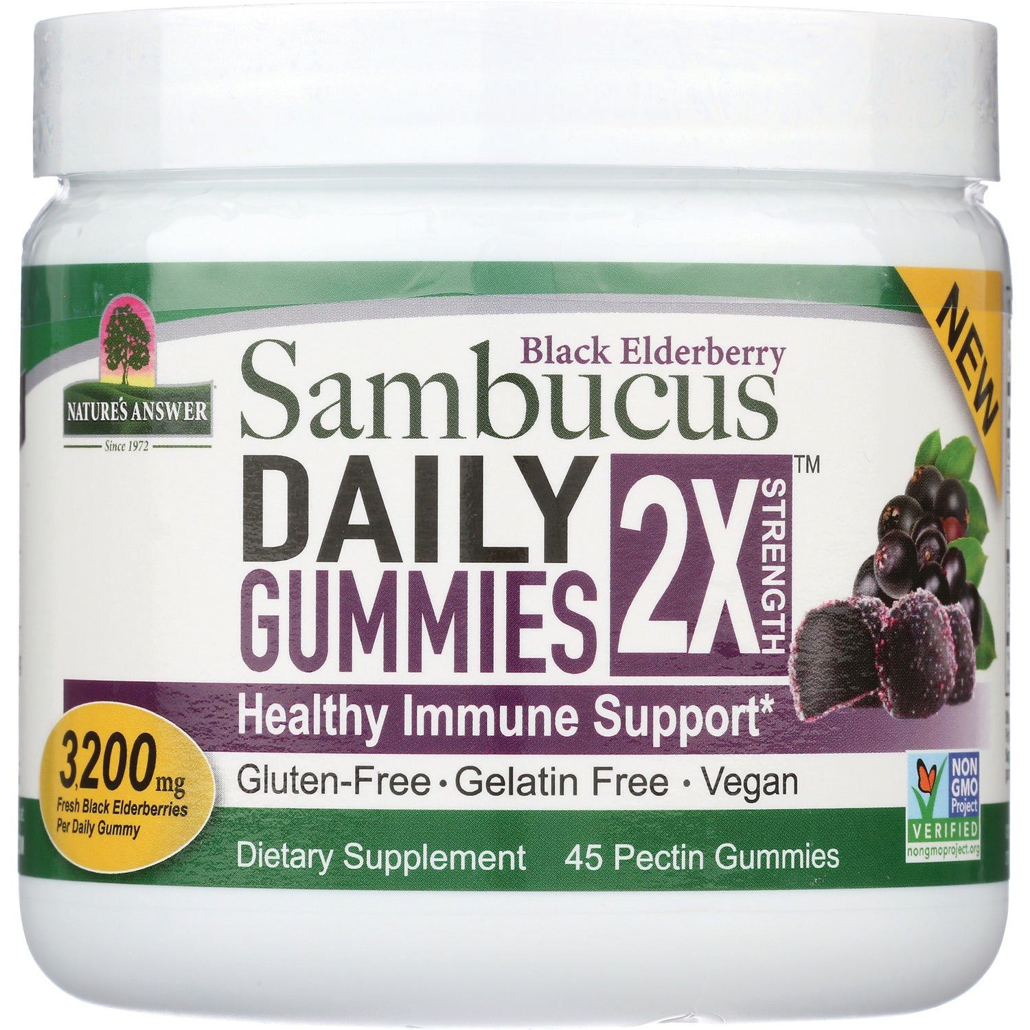 NAT405 | Jar of Sambucus Daily Gummies Black Elderberry 2X strength healthy immune support, 45 pectin gummies