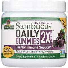 NAT405 | Jar of Sambucus Daily Gummies Black Elderberry 2X strength healthy immune support, 45 pectin gummies