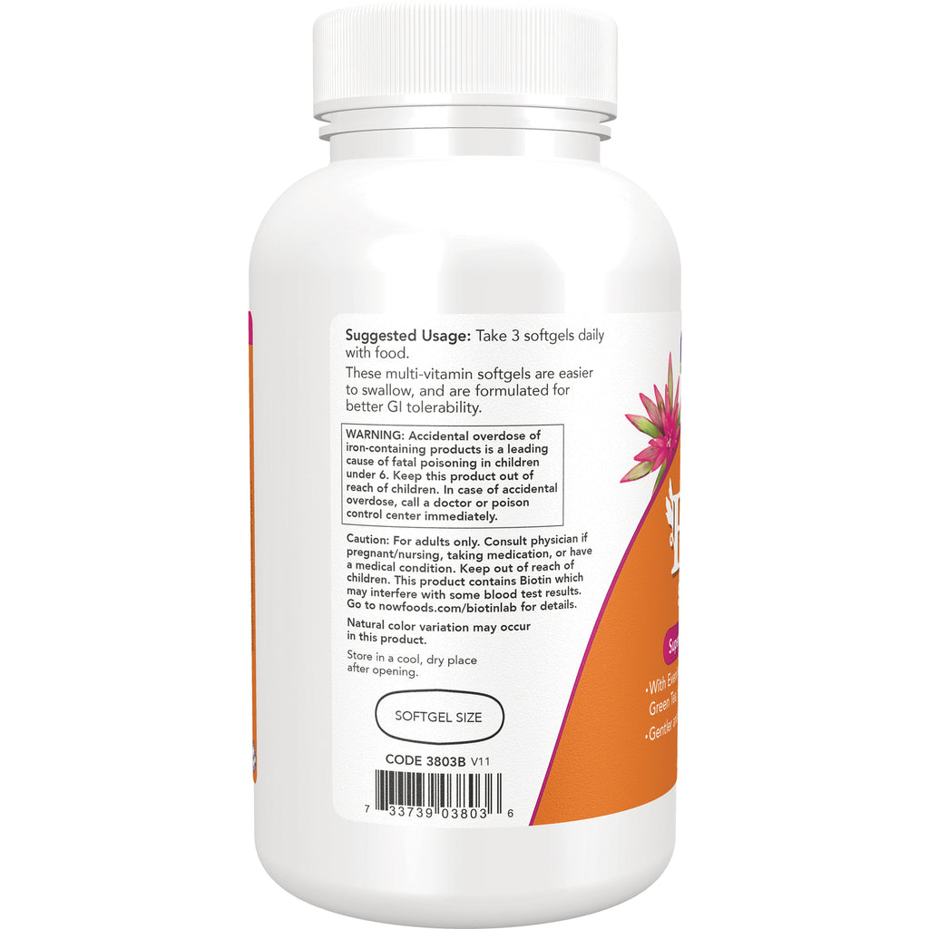 NWF1335 | back of white supplement bottle showing usage instructions, warning box, softgel size label and barcode - Thumbnail