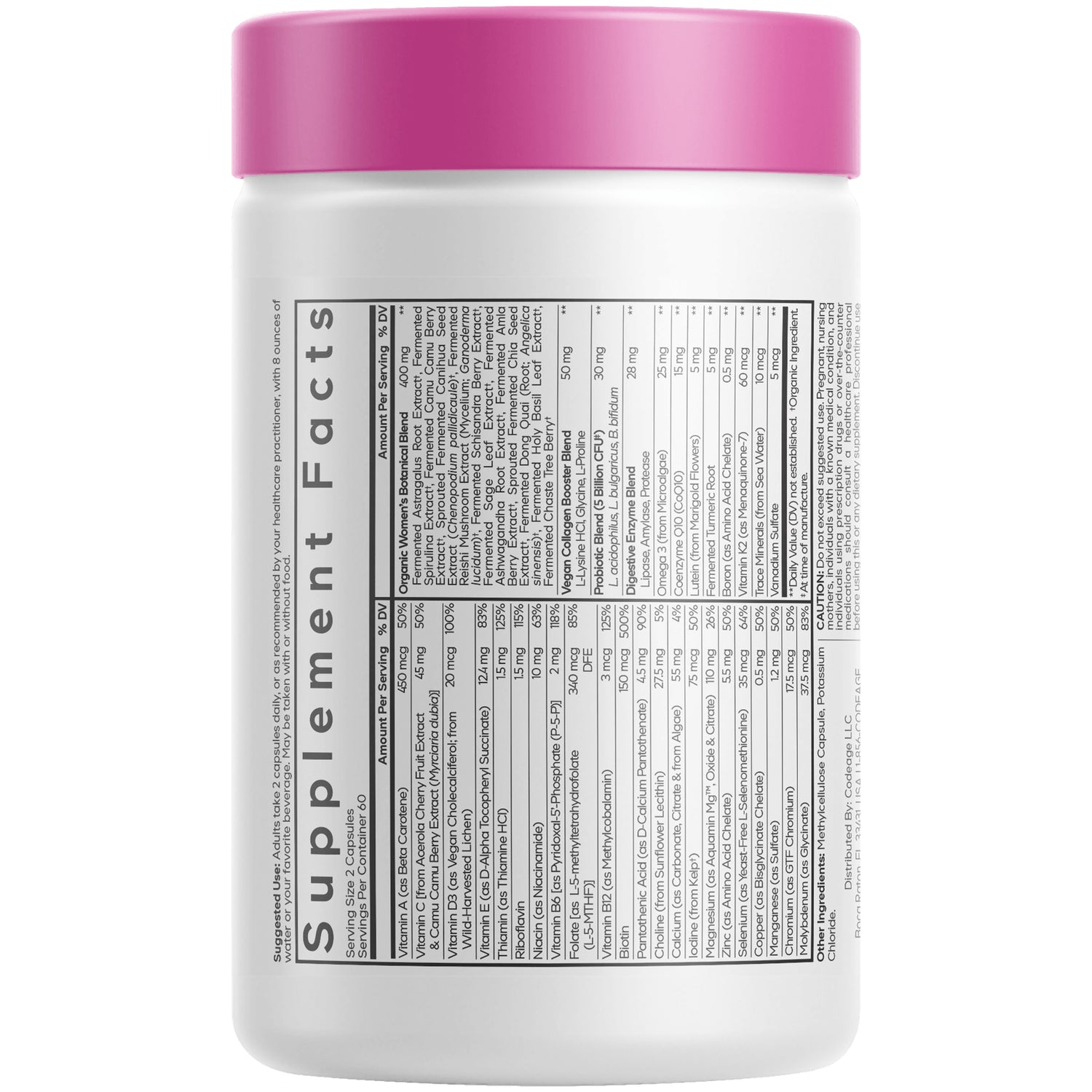 CDG016 | back label showing Supplement Facts panel and ingredient list on white supplement bottle