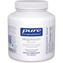 PRN001 | Pure Encapsulations Magnesium (glycinate) white supplement jar front label 180 capsules