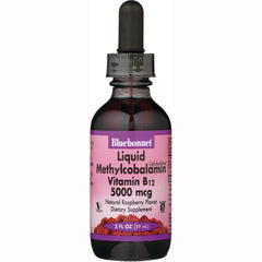 BLU095 | Bluebonnet liquid methylcobalamin Vitamin B12 5000 mcg raspberry flavored dropper bottle 2 fl oz