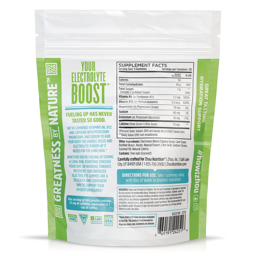 ZOU078 | Back of electrolyte gummies pouch with Supplement Facts, Your Electrolyte Boost, directions, and nutrition panel - Thumbnail