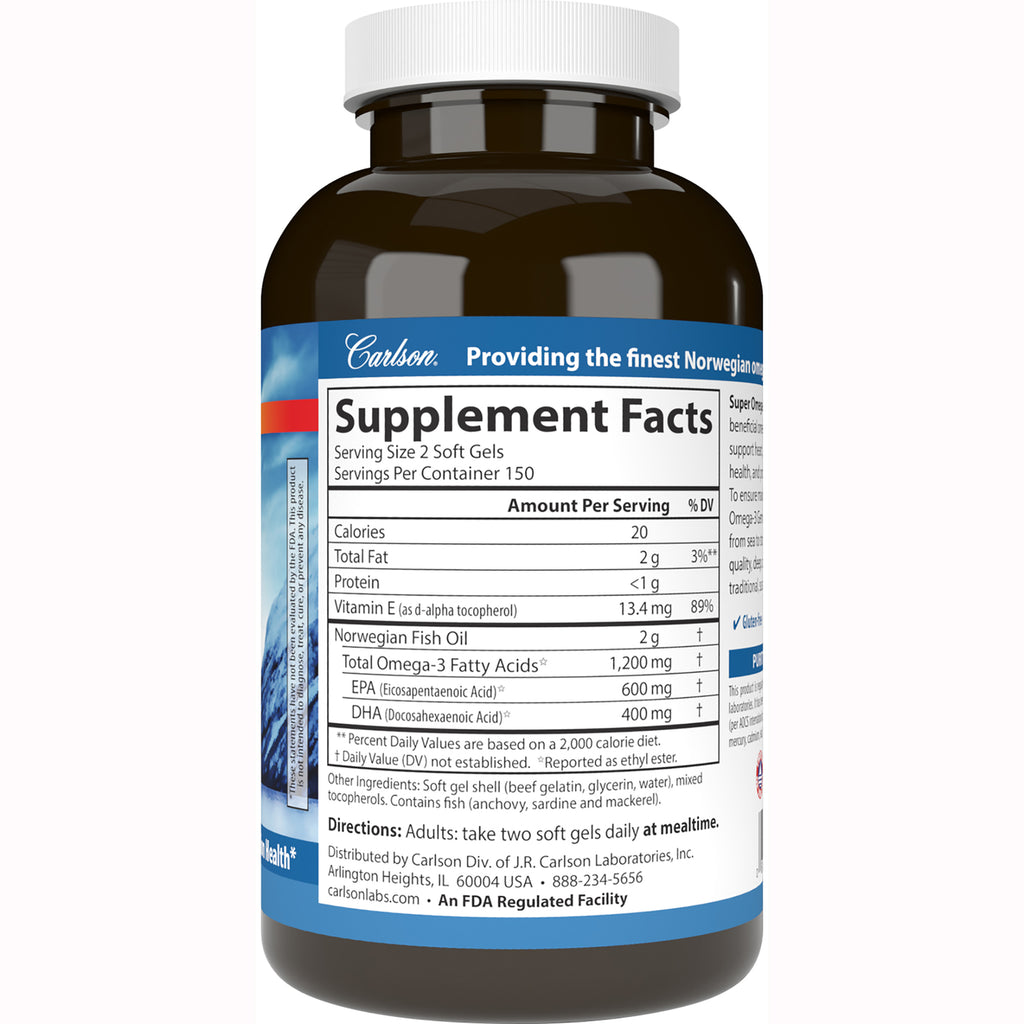 CSN147 | bottle back showing Supplement Facts panel, Norwegian fish oil amounts, and directions for soft gels - Thumbnail