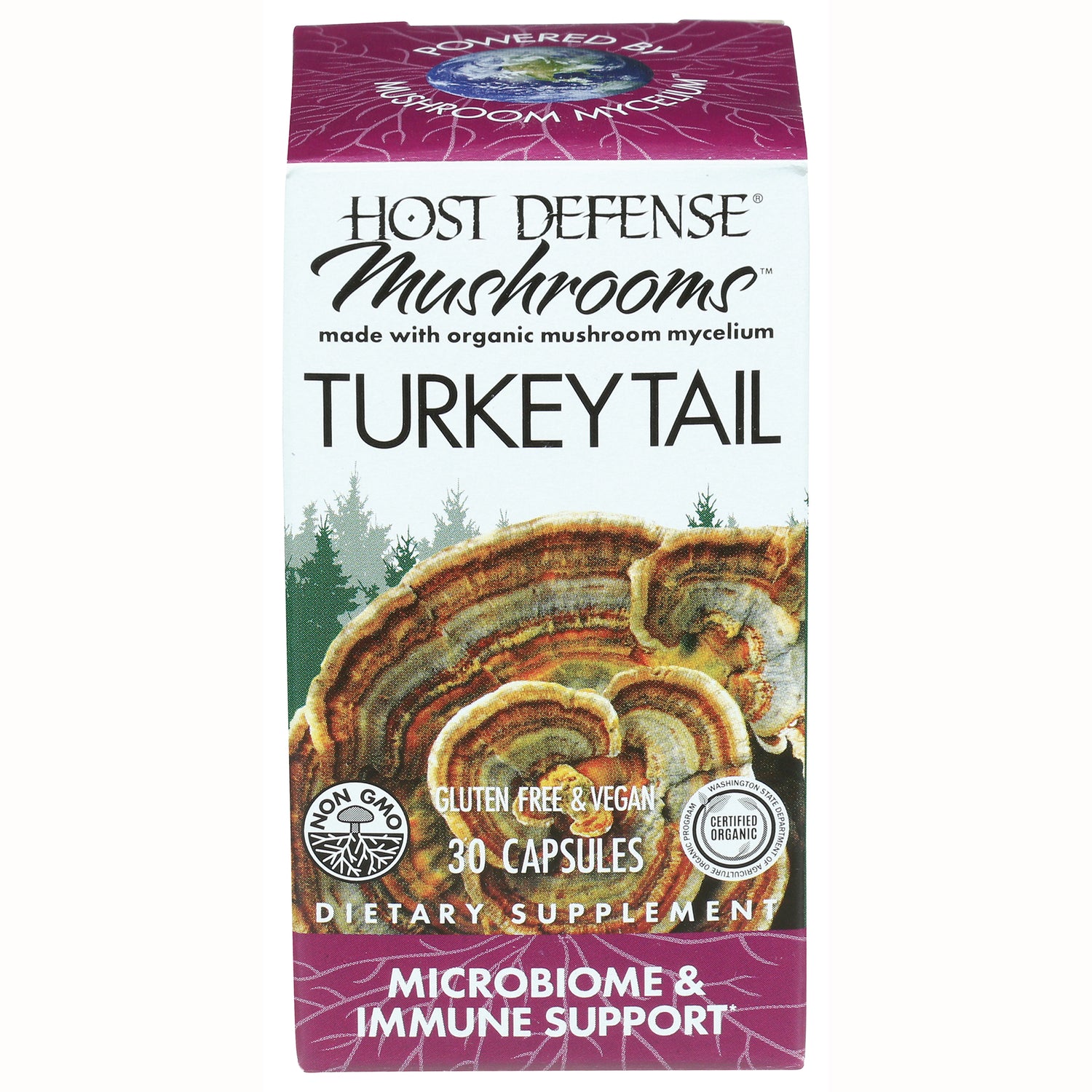 FUN042 | Host Defense Mushrooms Turkey Tail box, 30 capsules, gluten free and vegan, microbiome and immune support
