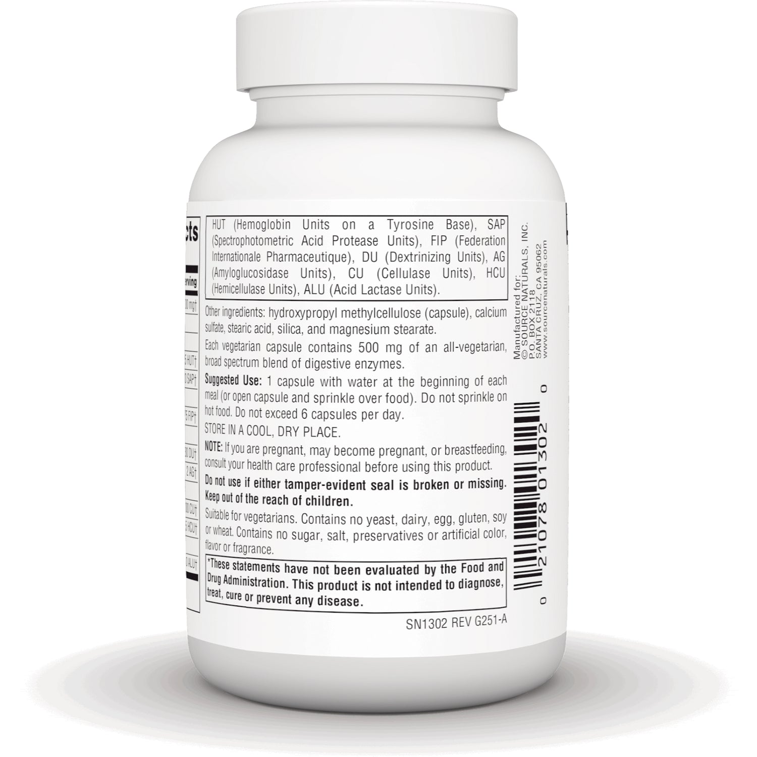 SN287 | Back label with other ingredients, suggested use, warnings, and barcode