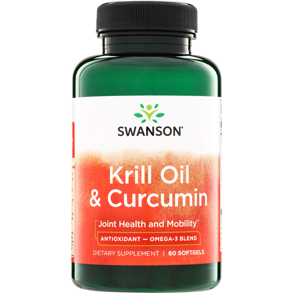 SWE071 | Swanson Krill Oil & Curcumin supplement bottle, Joint Health and Mobility, AntioxidantOmega-3 Blend, 60 softgels - Thumbnail