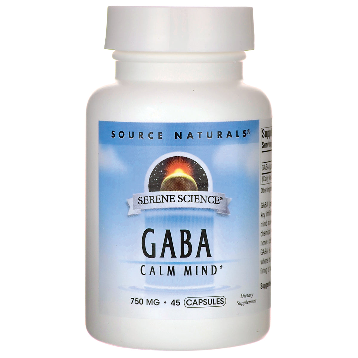 SN902 | Source Naturals Serene Science GABA Calm Mind 750 mg, 45 capsules bottle front label