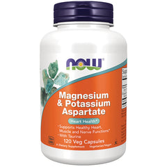 NWF1297 | White bottle of Magnesium & Potassium Aspartate dietary supplement with orange front label reading 120 Veg Capsules