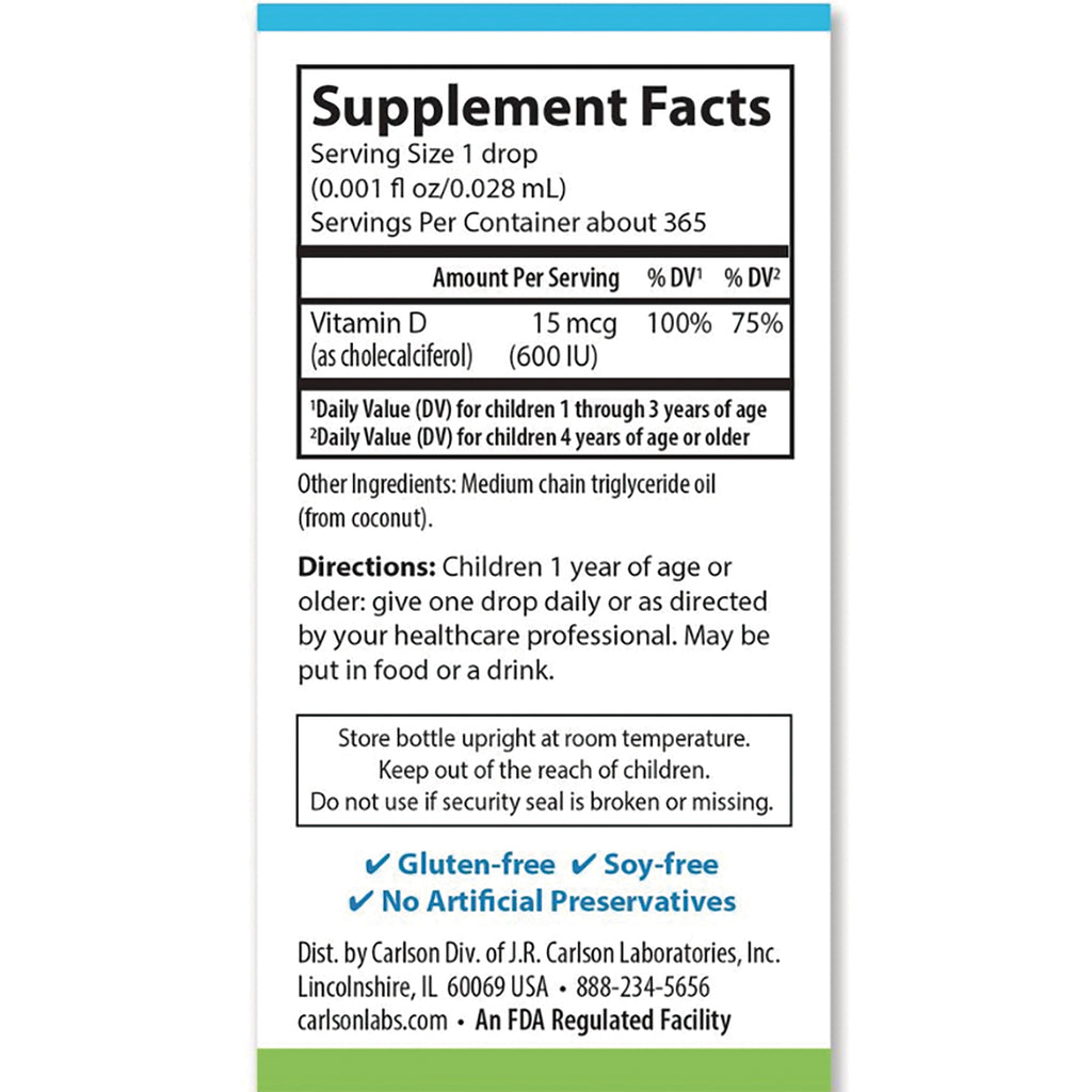 CSN238 | Back label showing Supplement Facts for Vitamin D 15 mcg (600 IU), directions, other ingredients and storage info - Thumbnail