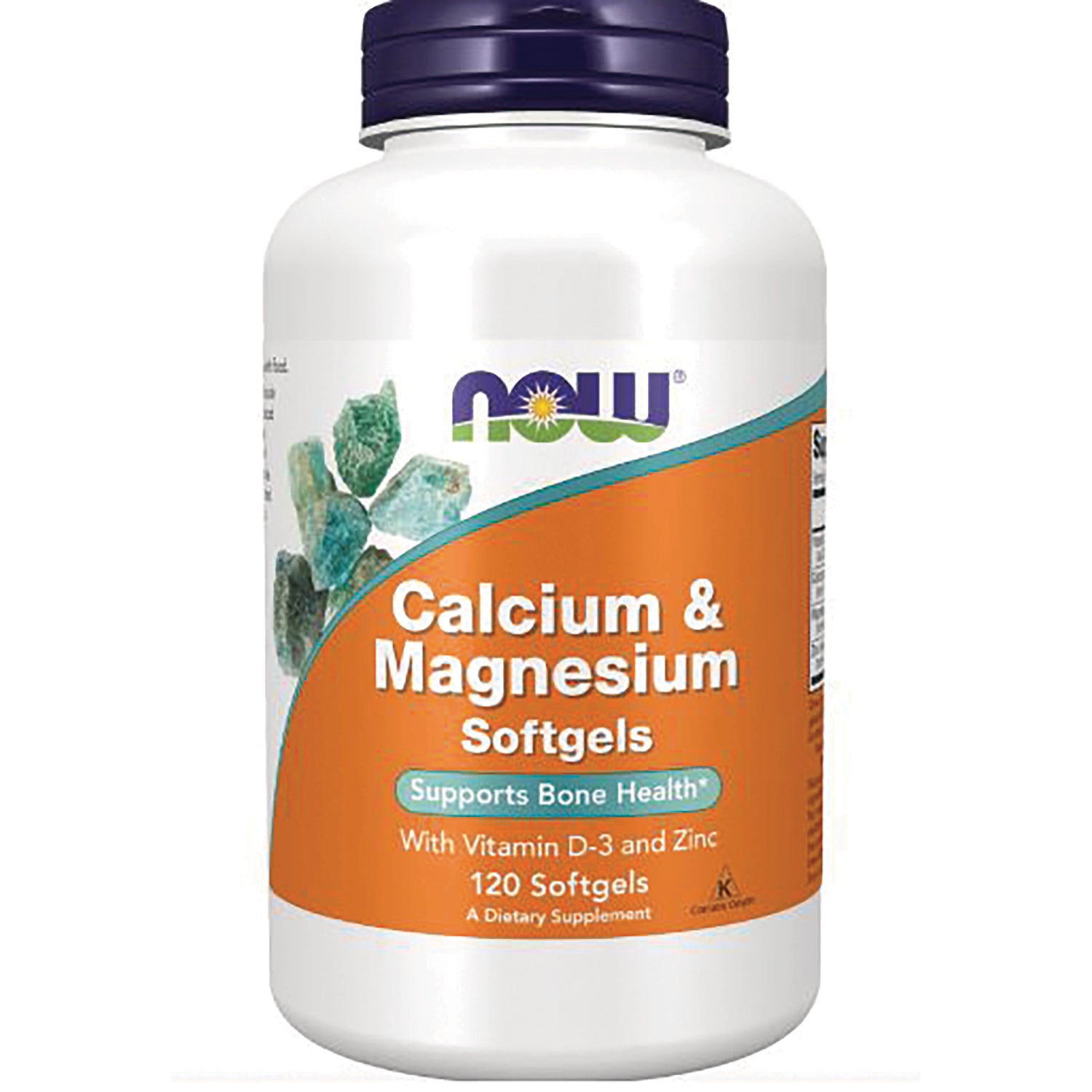 NWF033 | NOW Calcium & Magnesium softgels bottle, 120 softgels, supports bone health with vitamin D-3 and zinc