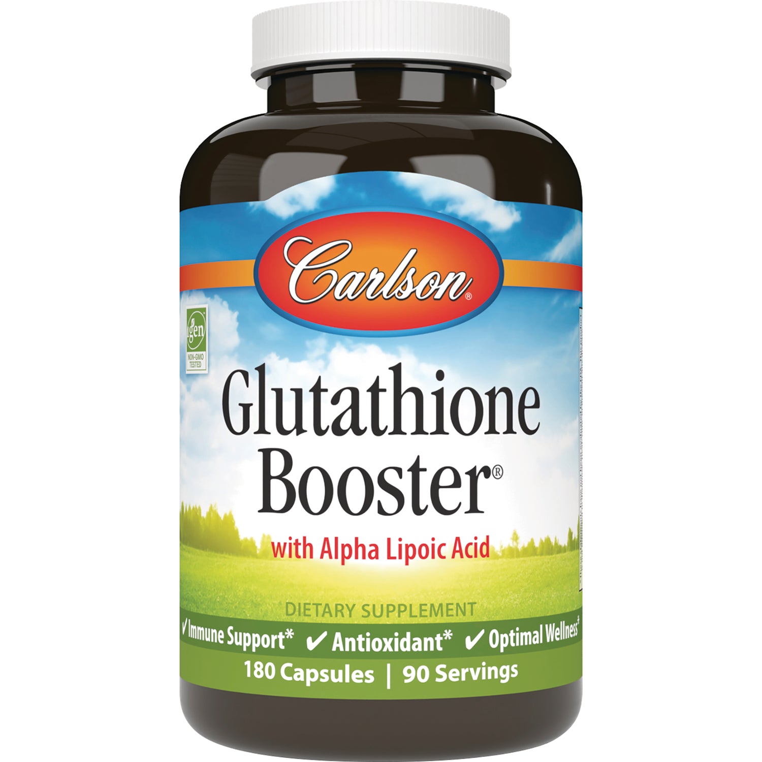 CSN207 | Carlson Glutathione Booster dietary supplement bottle with Alpha Lipoic Acid, 180 capsules, 90 servings