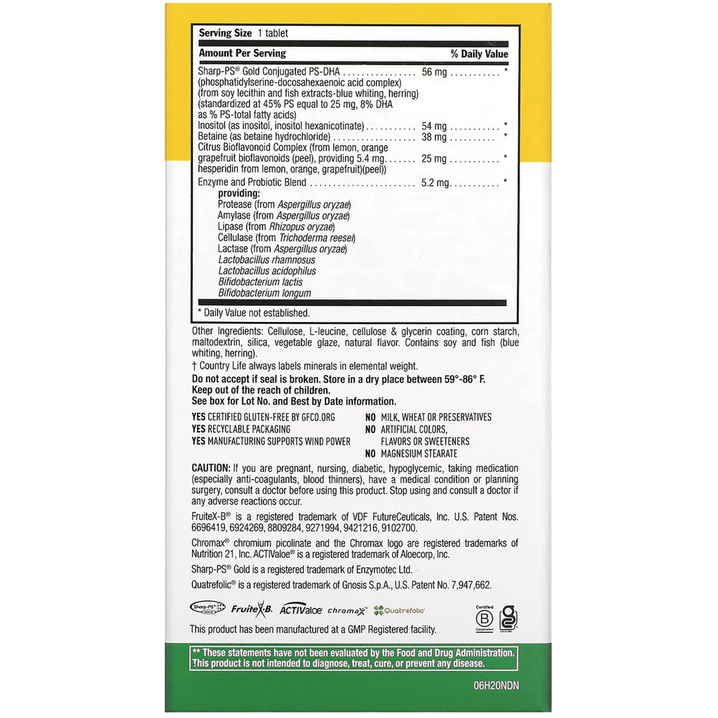 CRL530 | Back panel with supplement facts, ingredient and caution text, certifications, yellow top and green footer - Thumbnail