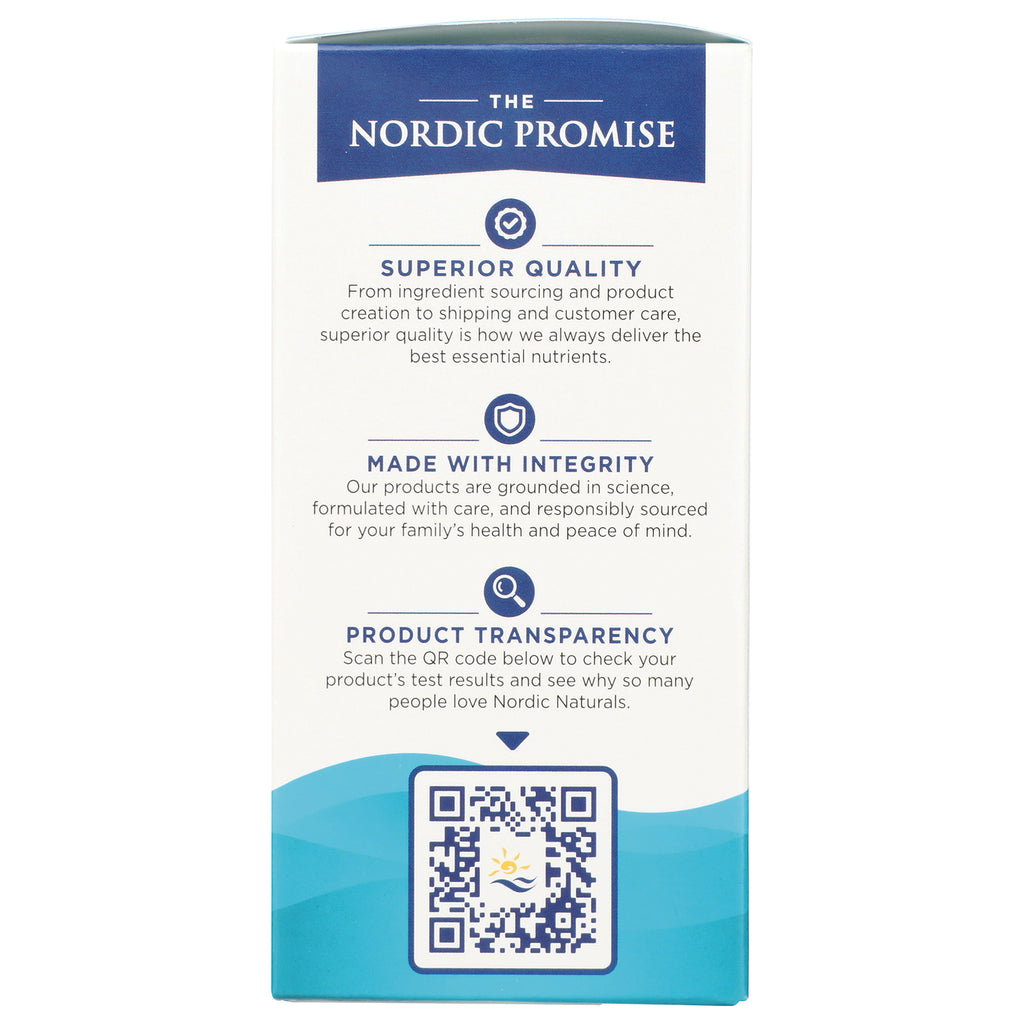 NRN024 | product infographic panel: THE NORDIC PROMISE, headings for quality, integrity, transparency, and a QR code - Thumbnail