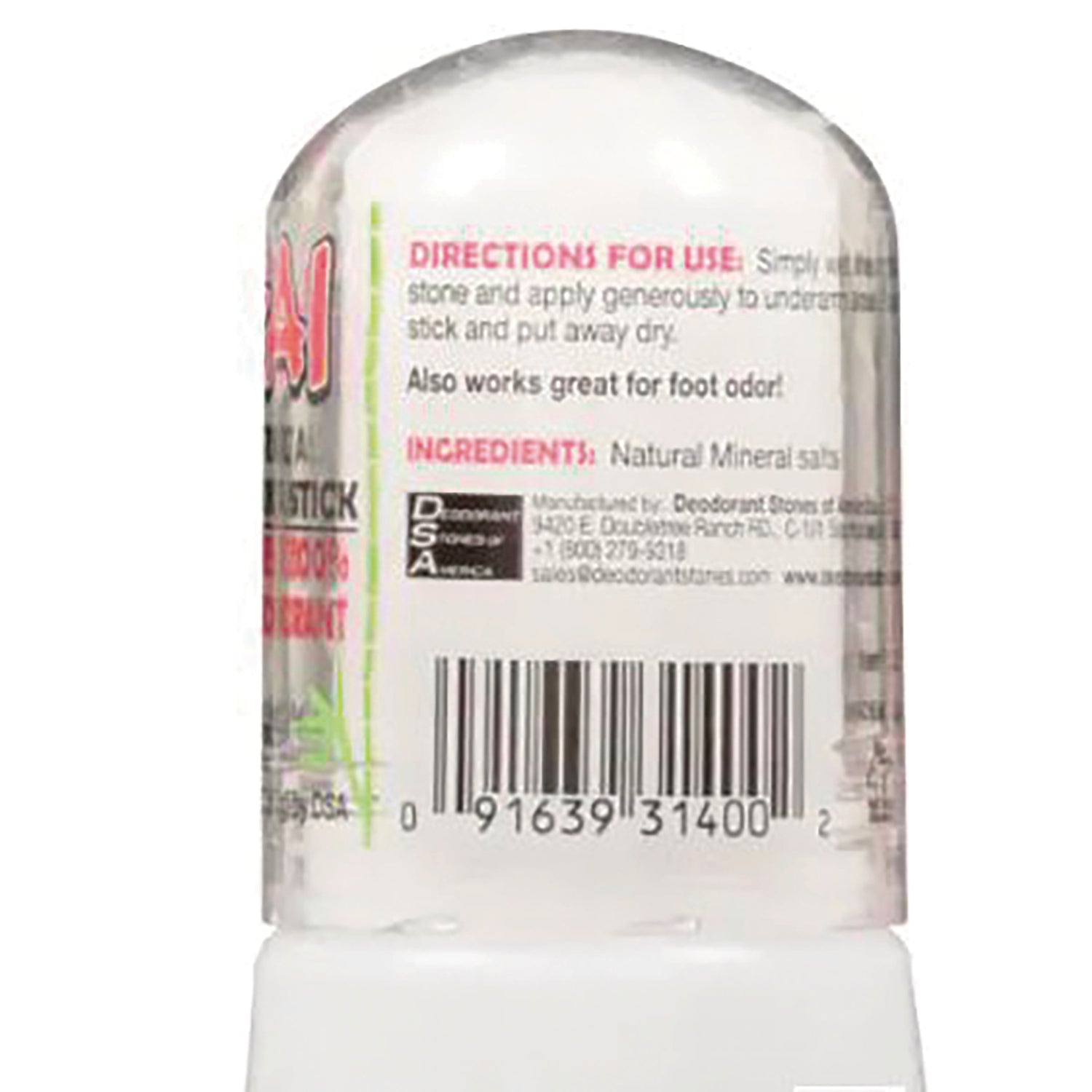 TDS002 | Back label with directions, ingredients, and barcode for mineral salt deodorant stick