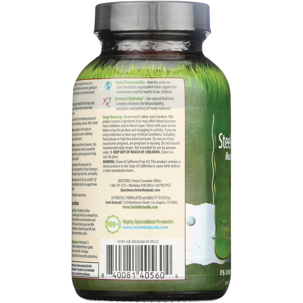 IR258 | product back label showing usage warnings, ingredients panel and barcode on green supplement bottle - Thumbnail