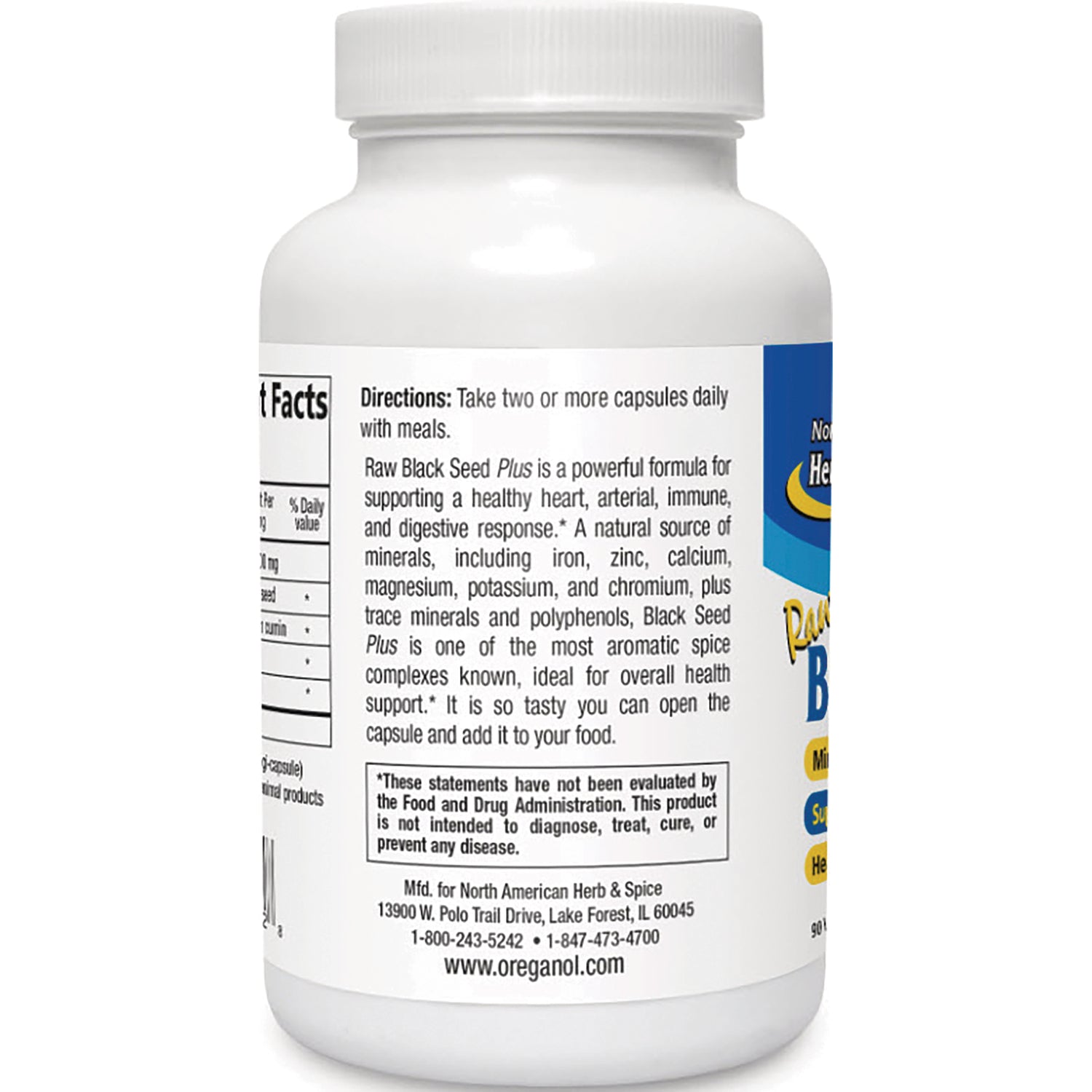 NHS042 | back label of white supplement bottle showing directions, ingredients and FDA disclaimer