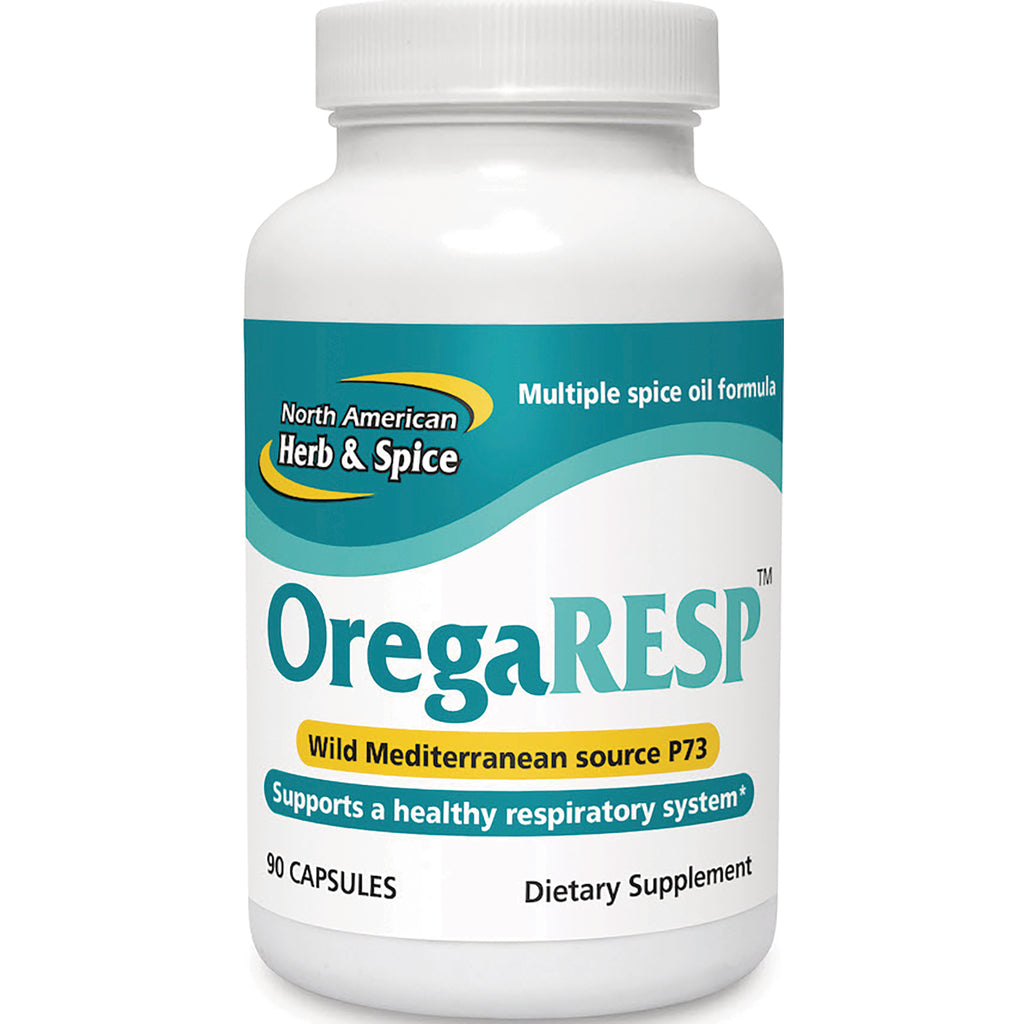 NHS013 | White supplement bottle labeled OregaRESP Wild Mediterranean source P73 supports a healthy respiratory system 90 capsules - Thumbnail