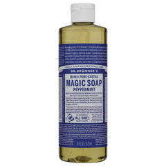 DRB014 | Dr. Bronner's 18-in-1 Pure-Castile Magic Soap Peppermint bottle front label 16 fl oz