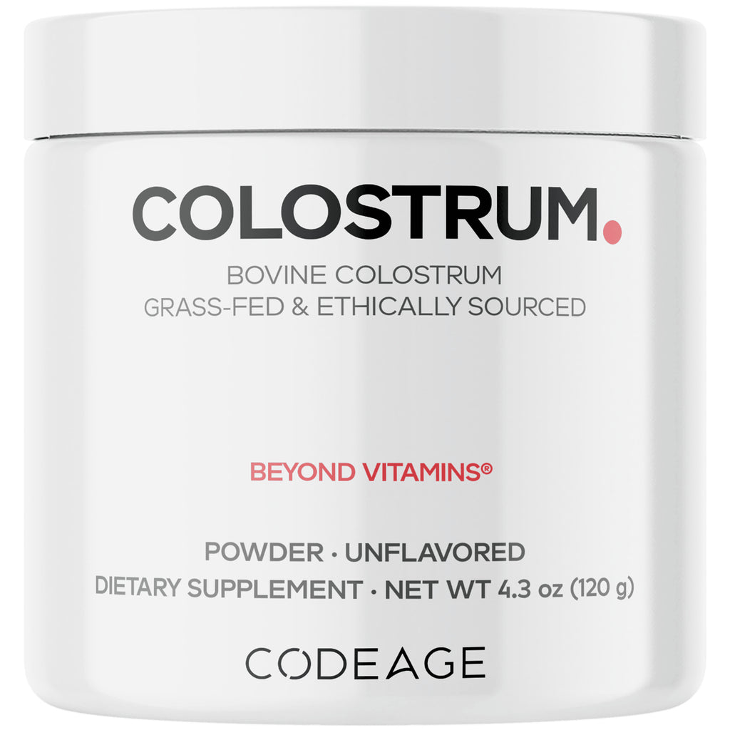 CDG038 | White jar labeled COLOSTRUM bovine colostrum powder unflavored dietary supplement from CODEAGE - Thumbnail