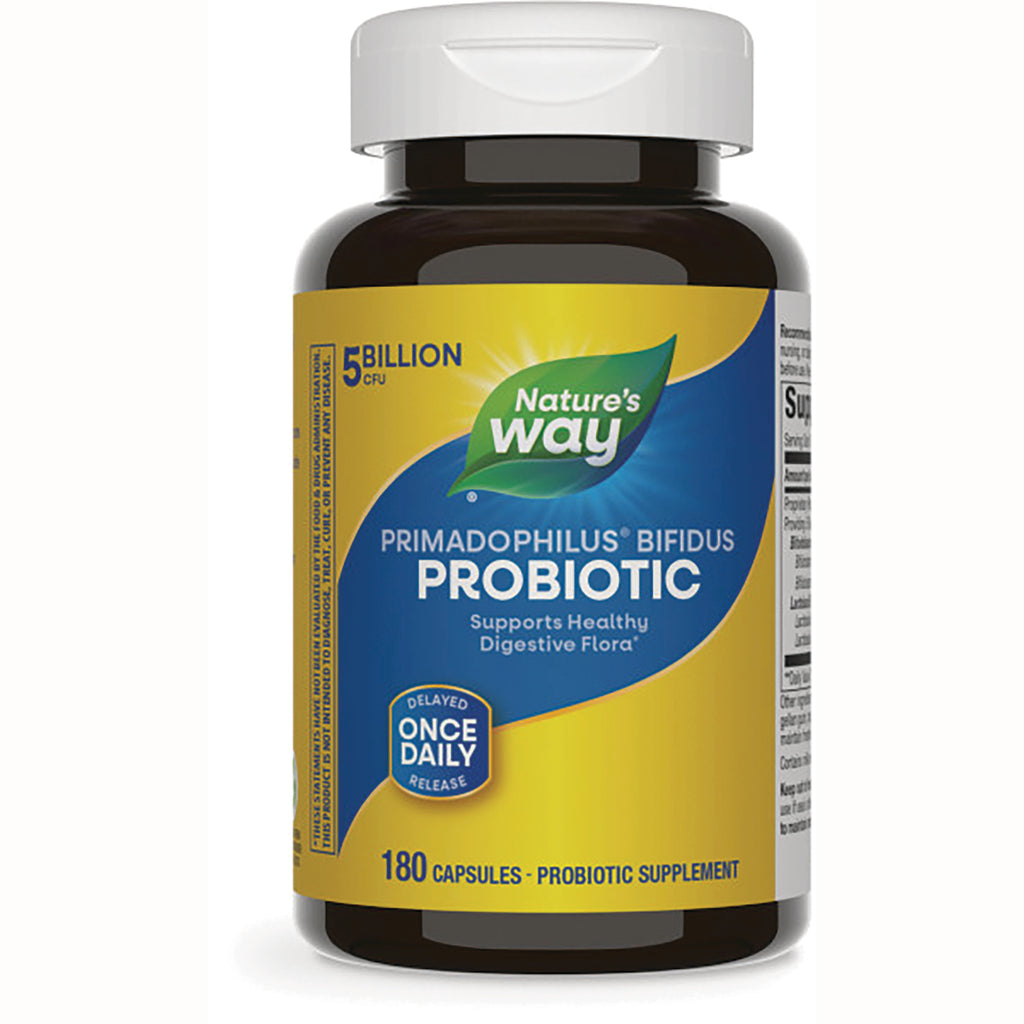 NW801 | Nature's Way Primadophilus Bifidus probiotic bottle front, 180 capsules, supports healthy digestive flora - Thumbnail