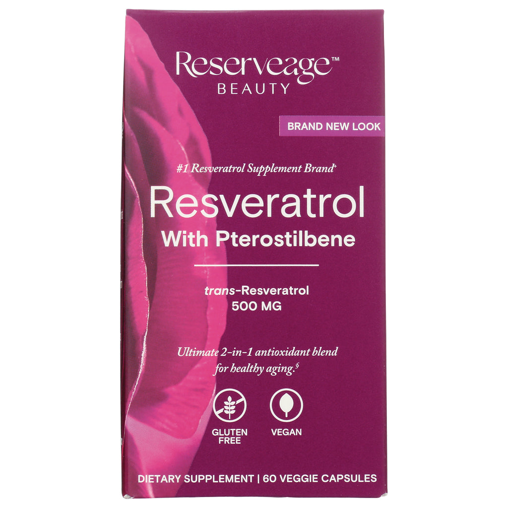 RSA017 | Resveratrol supplement box reading Resveratrol with Pterostilbene 500 MG, gluten free vegan, 60 veggie capsules - Thumbnail