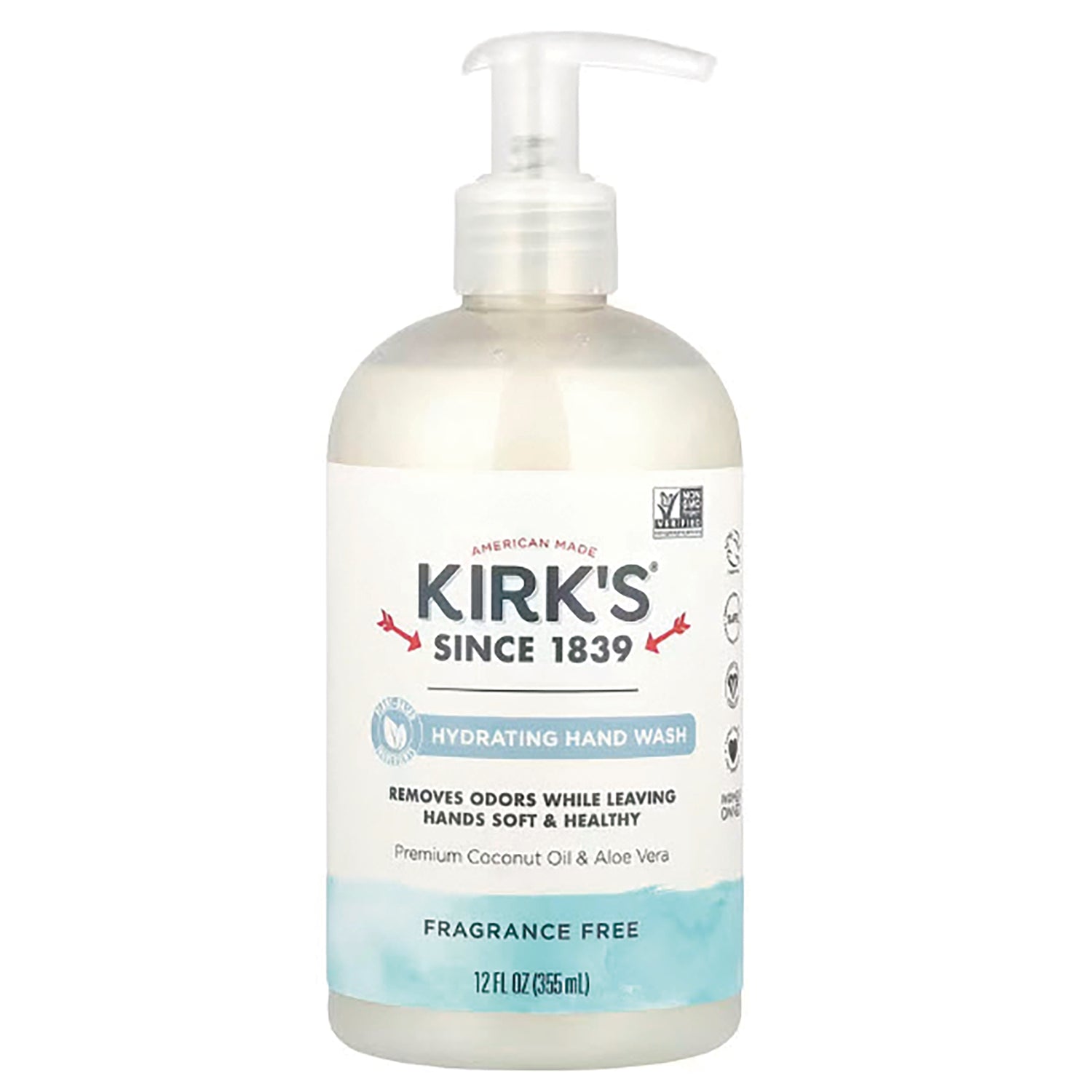 KIR019 | Kirk's hydrating hand wash pump bottle, fragrance free, 12 fl oz