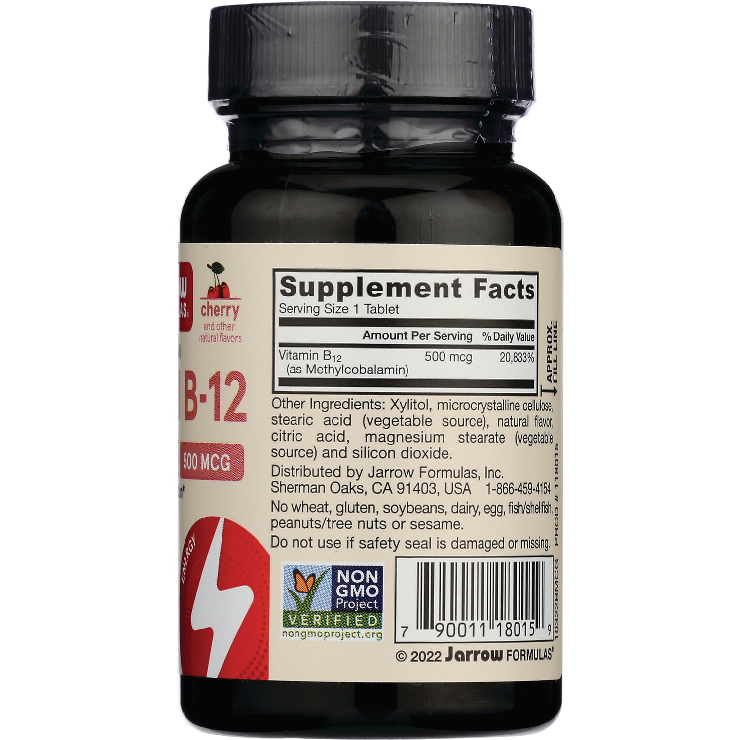 JR239 | bottle back label showing Supplement Facts panel, ingredient list, and barcode
