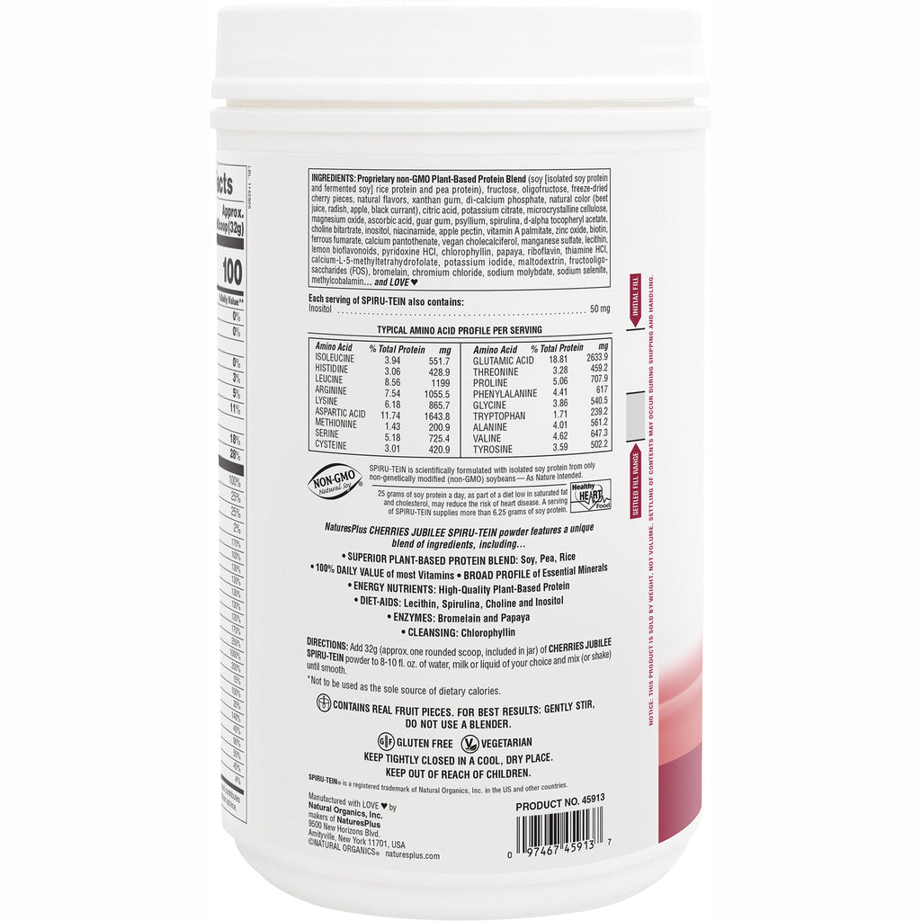 NTP083 | Back of white supplement tub showing ingredient list, amino acid table, directions and nutrition facts, non-GMO and gluten free labels - Thumbnail