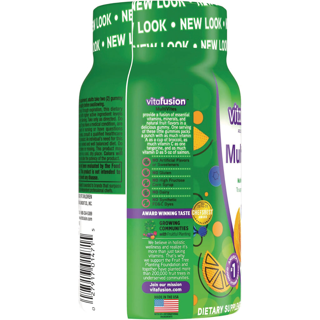 VFS003 | vitafusion MultiVites gummies bottle back panel with benefits list and NEW LOOK cap - Thumbnail