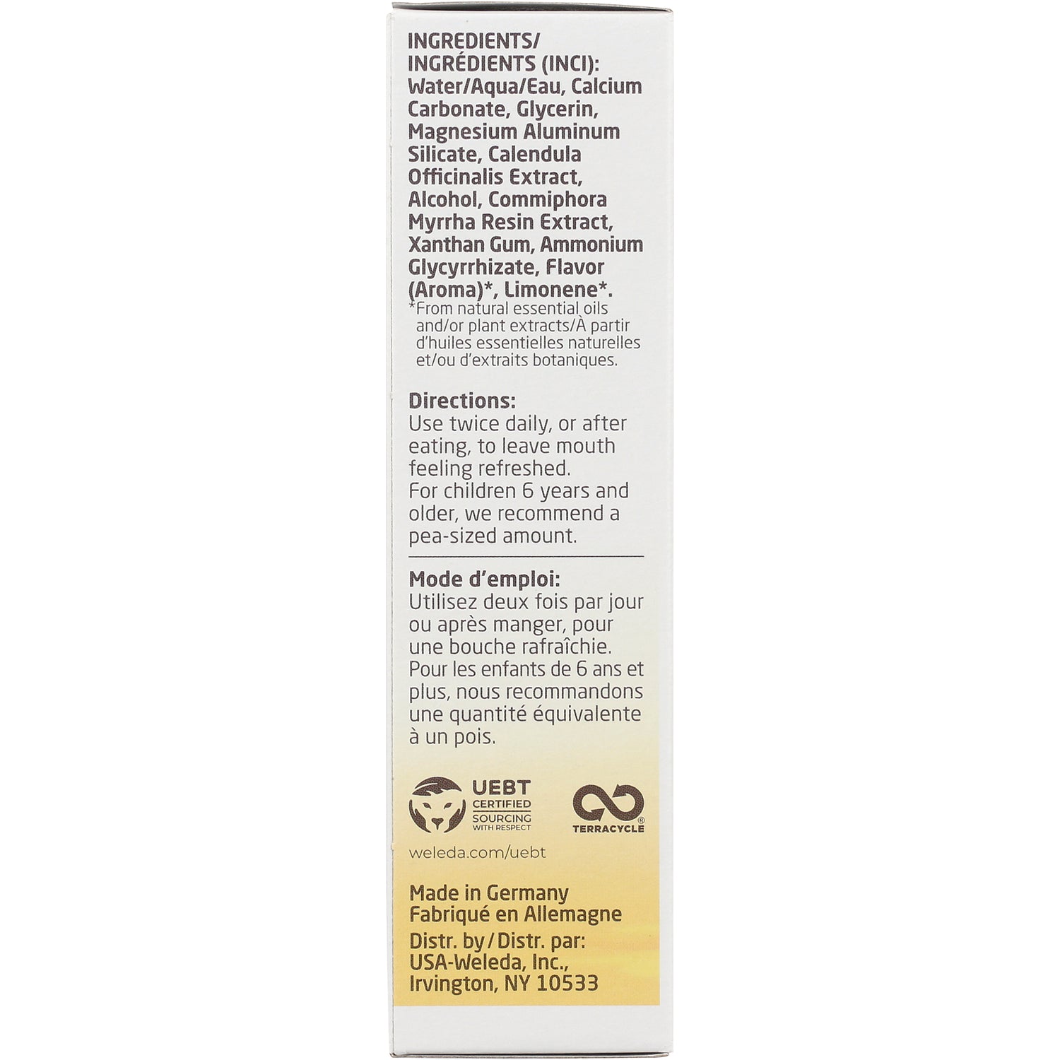 WEL038 | Back panel with ingredients, directions, and UEBT/TerraCycle logos; Made in Germany