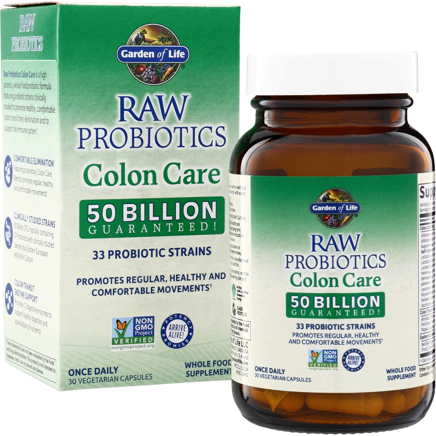 GLF152 | Garden of Life RAW Probiotics Colon Care 50 Billion Guaranteed, 30 vegetarian capsules
