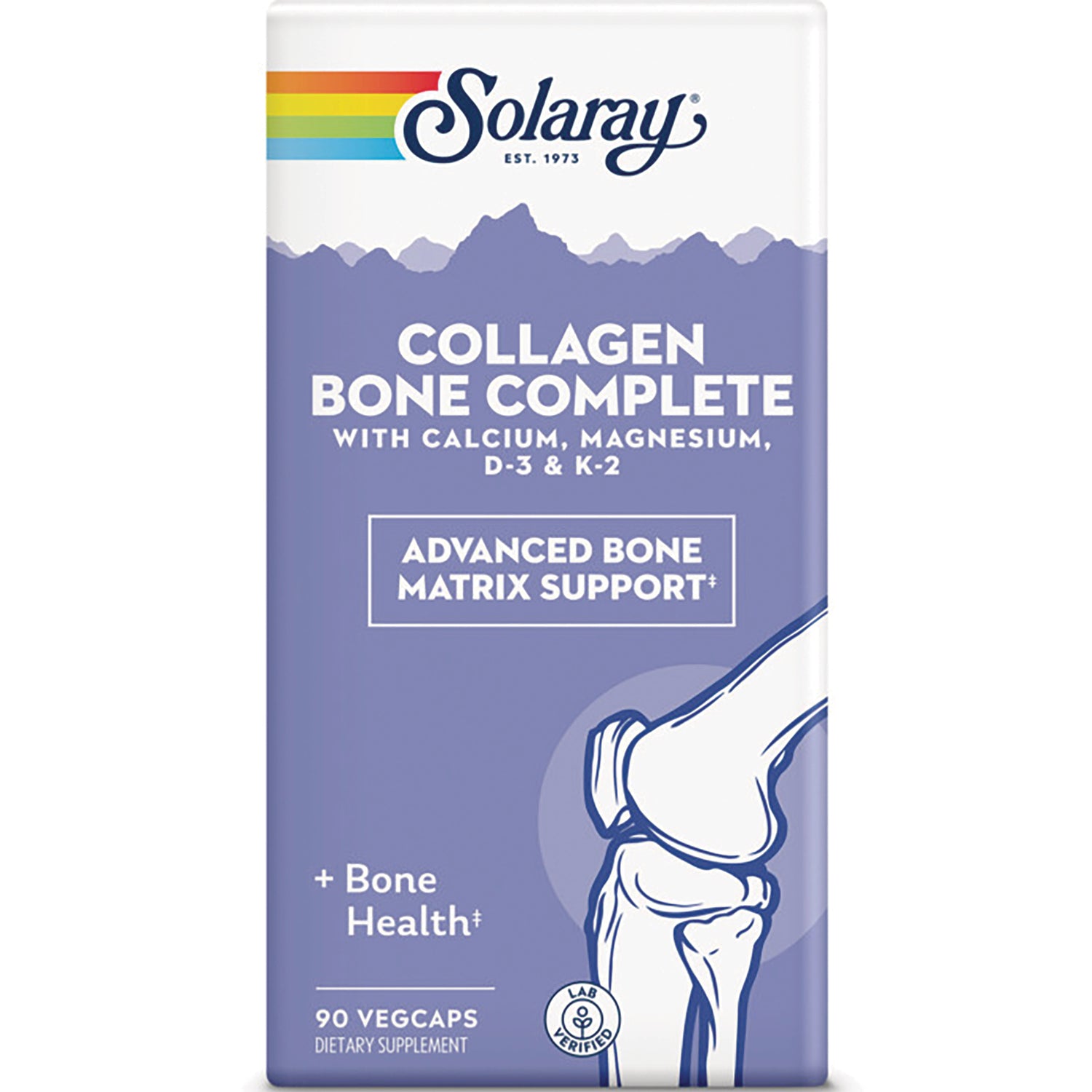 SLR447 | Solaray Collagen Bone Complete with calcium, magnesium, D-3 & K-2, 90 vegcaps