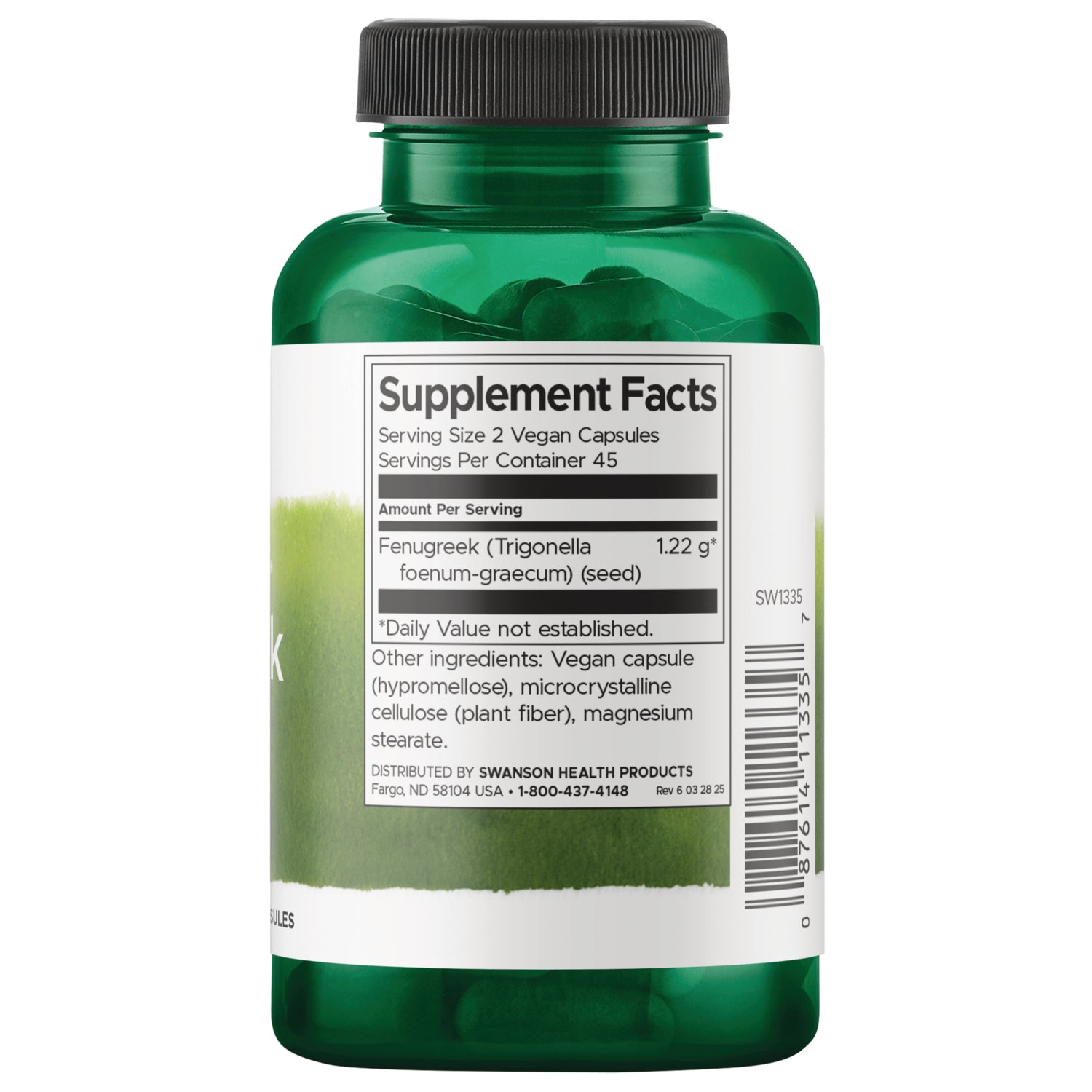 SW1335 | Back label with supplement facts and serving information
