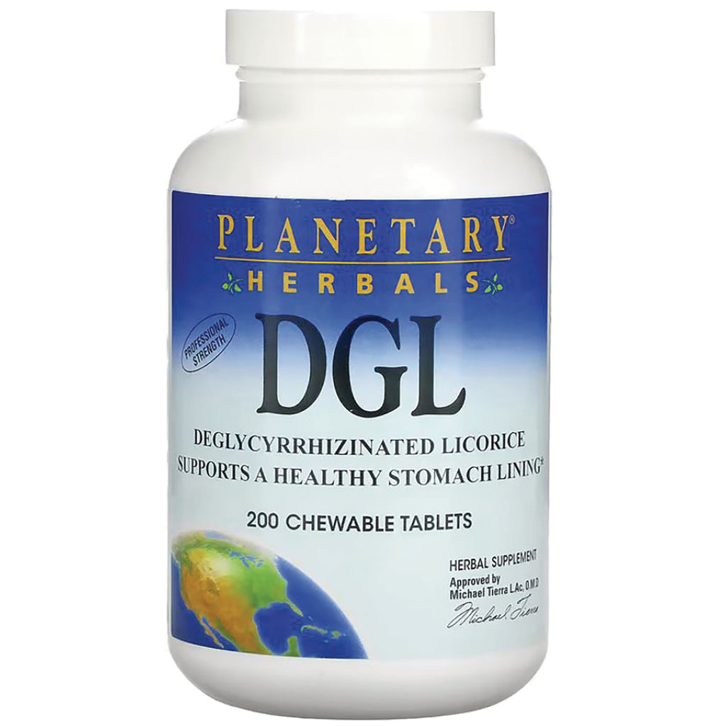PF049 | Planetary Herbals DGL deglycyrrhizinated licorice 200 chewable tablets bottle front - Thumbnail