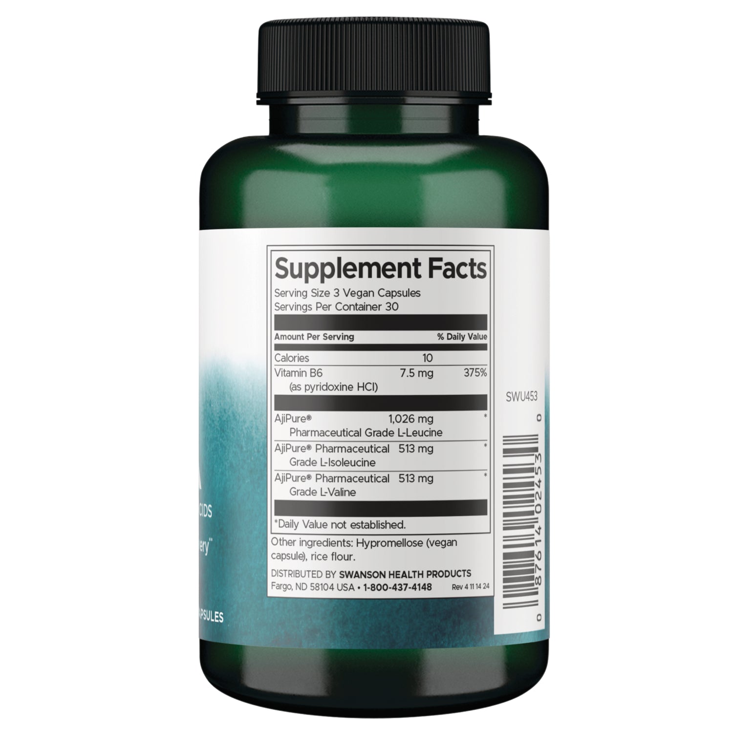 SWU453 | Back label with supplement facts and serving information