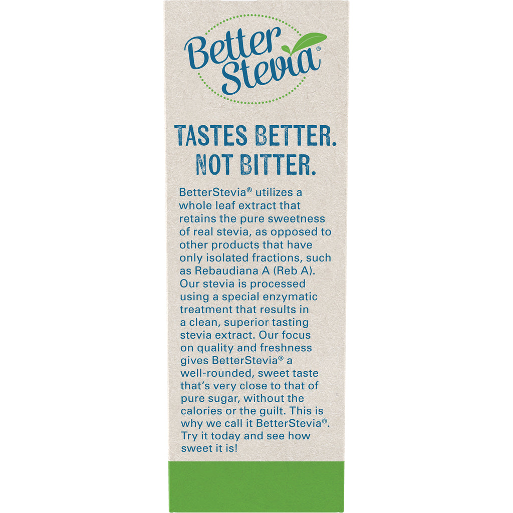 NWF979 | BetterStevia back panel showing TASTES BETTER. NOT BITTER. headline and product description about whole leaf stevia extract - Thumbnail