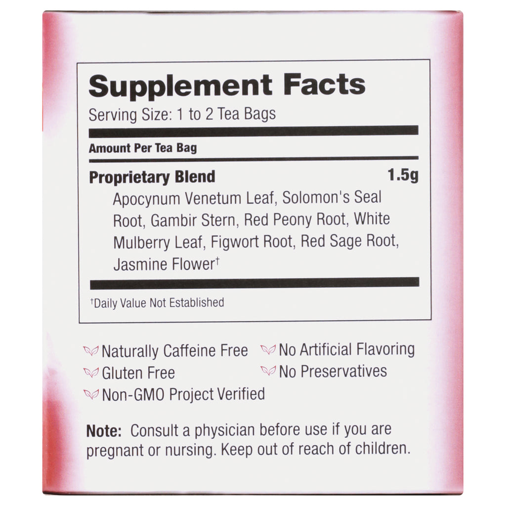 BVT001 | Back panel showing Supplement Facts, serving size 1 to 2 tea bags, proprietary blend ingredients and consult a physician warning - Thumbnail