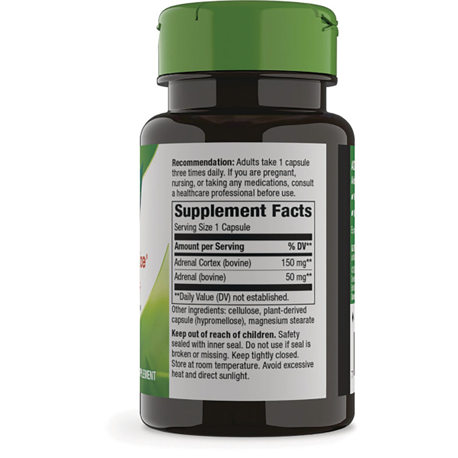ET015 | back of brown supplement bottle showing Supplement Facts panel with Serving Size 1 Capsule and warnings