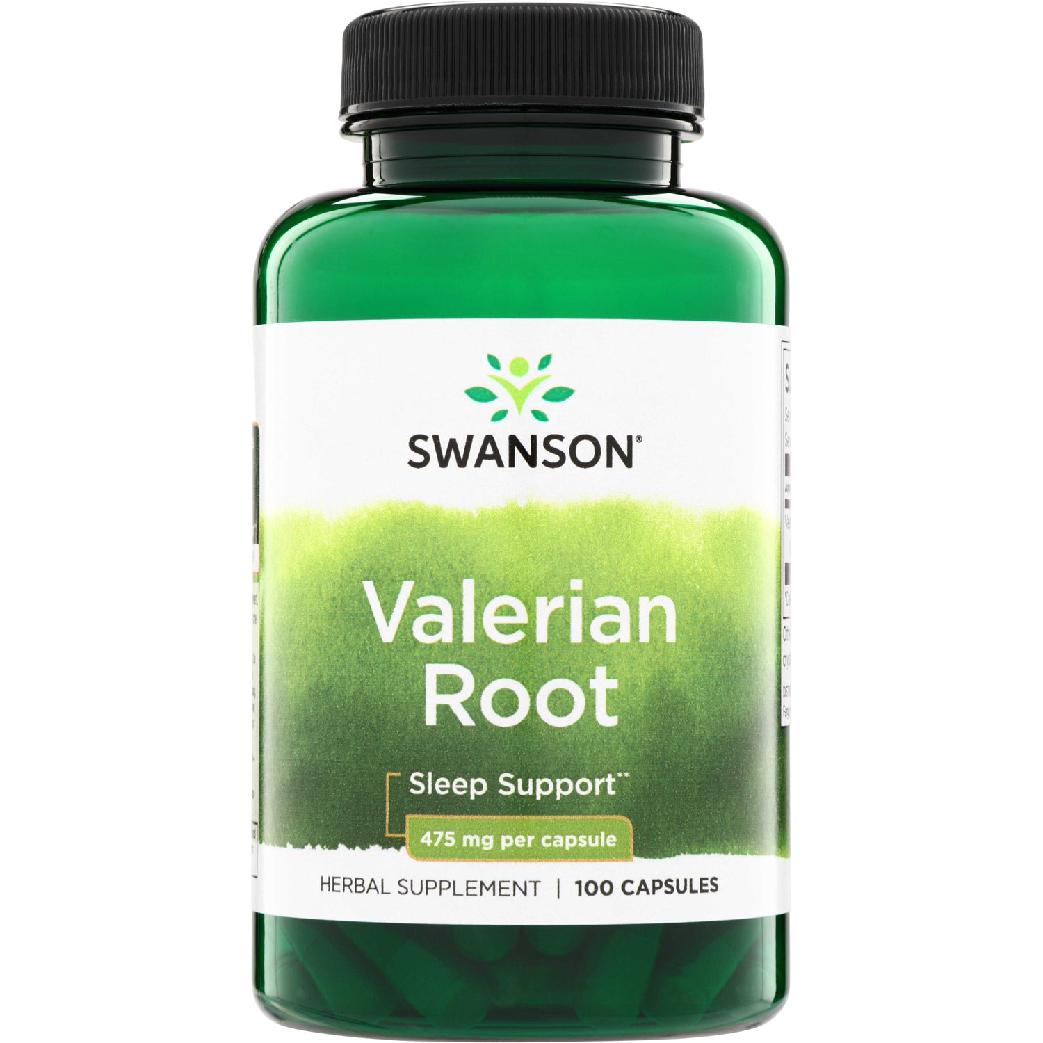 SW506 | Swanson Valerian Root Sleep Support, 475 mg per capsule, 100 capsules, front of bottle