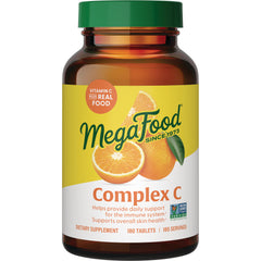 MGF009 | MegaFood Complex C dietary supplement bottle with orange illustration, 180 tablets
