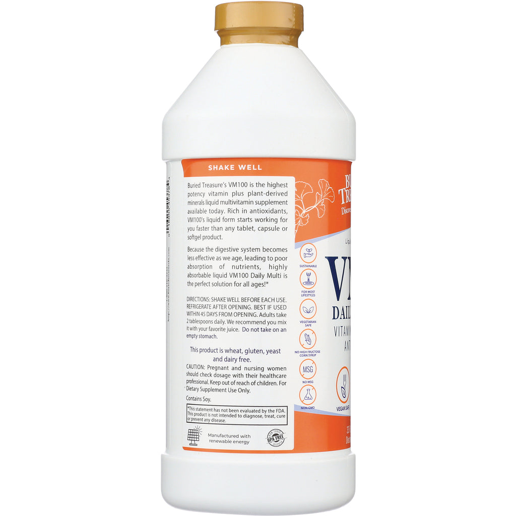 BTR005 | back label showing usage directions, icons, and warnings on a liquid vitamin bottle - Thumbnail