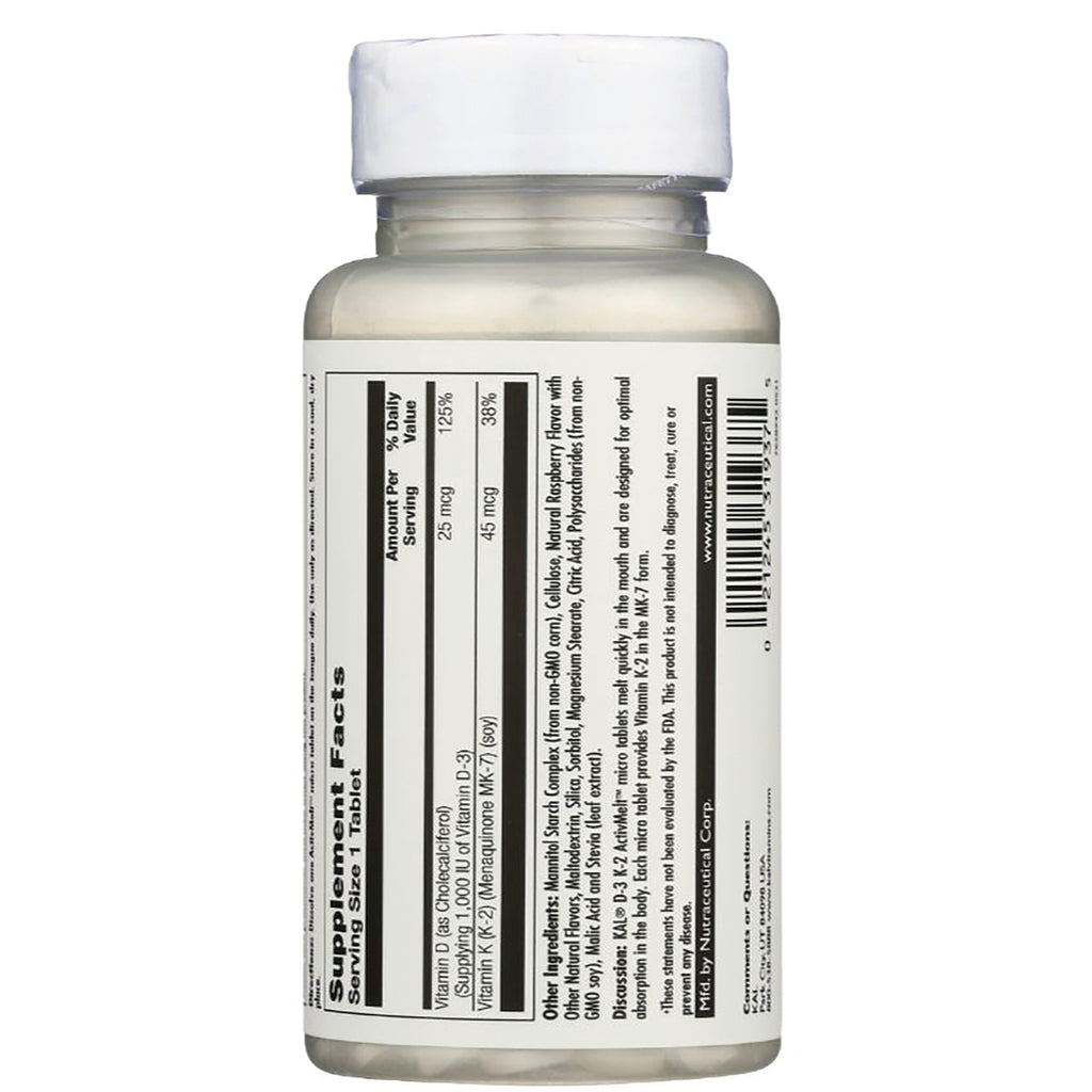 KL540 | Back of white supplement bottle showing Supplement Facts panel and barcode - Thumbnail