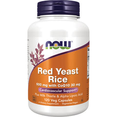 NWF347 | NOW Red Yeast Rice 600 mg with CoQ10 30 mg 120 Veg Capsules white bottle with orange label