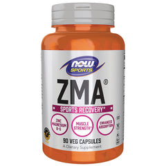 NWF997 | Orange bottle of NOW Sports ZMA Sports Recovery, 90 veg capsules label visible