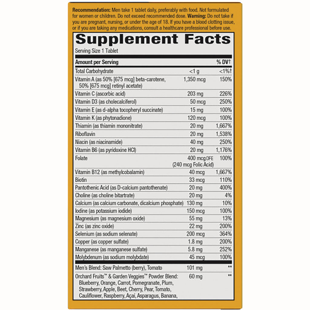 NW710 | Supplement Facts label showing vitamins, minerals, serving size, and amounts per tablet - Thumbnail