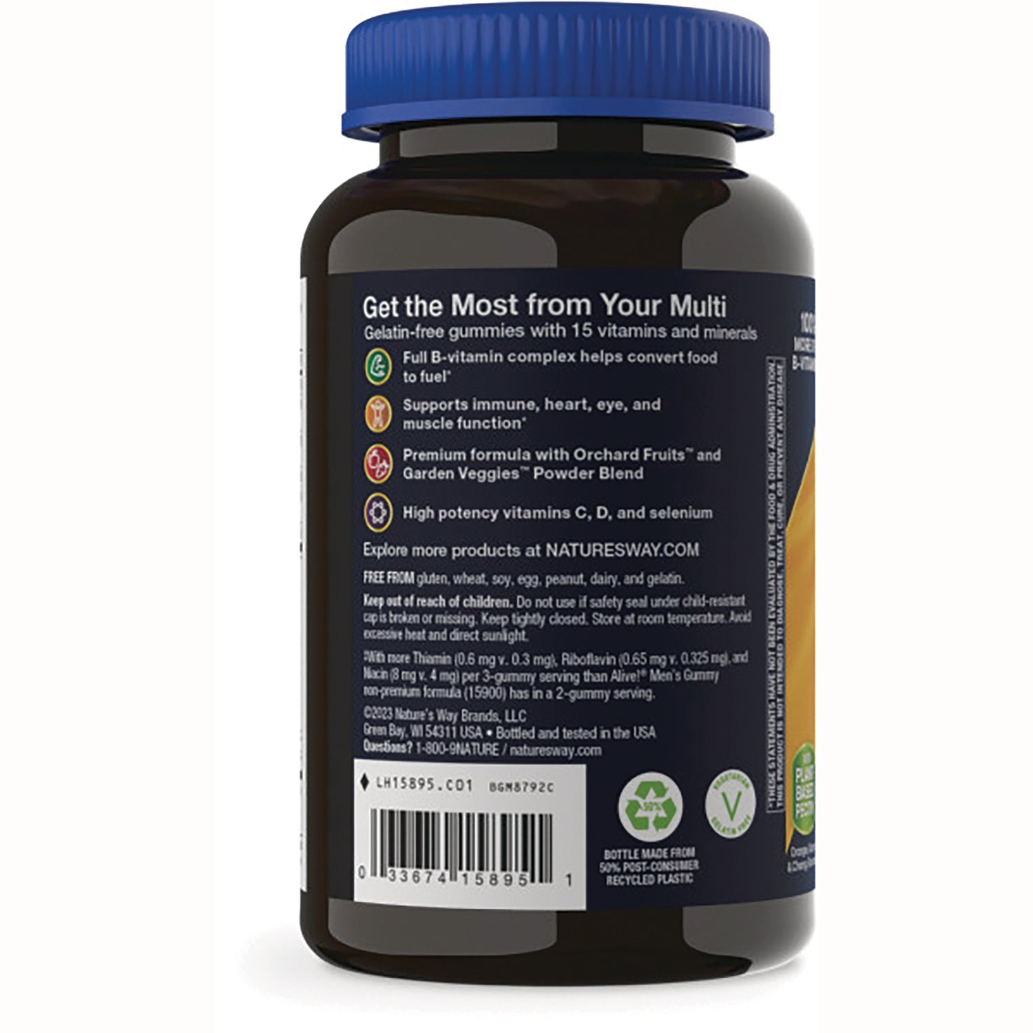 NW856 | back label of supplement bottle showing benefits list, ingredient details and barcode
